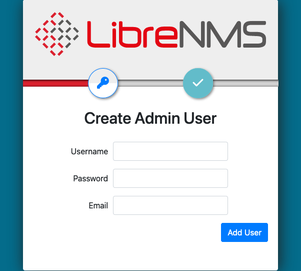 LibreNMS form for creating an administrator user